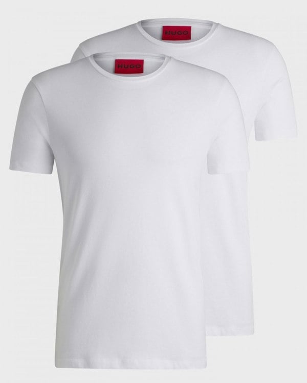 HUGO Round Mens Two-Pack of Slim-Fit T-Shirts in Stretch Cotton NOS - White 100