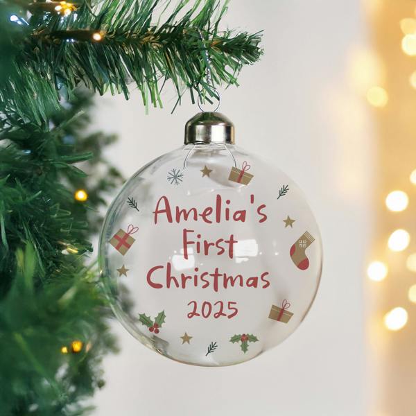 Personalised First Christmas Glass Bauble - detail view