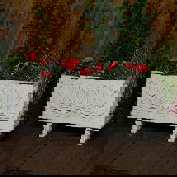 Medium size Tulip design White Stone Planter Trough