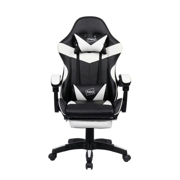 Neo White & Black PU Leather Gaming Chair with Footrest