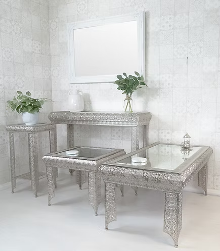 Downton Interiors Silver Embossed Metal Coffee Table / TV Stand - Agadir Range