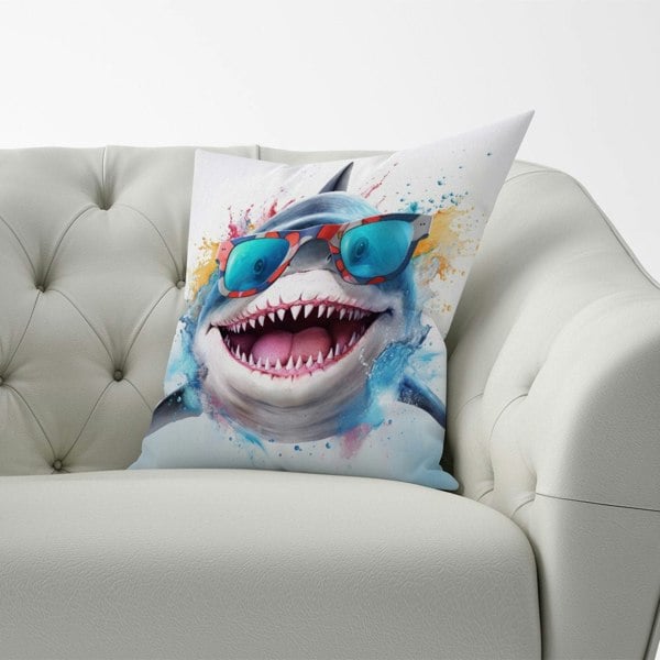 Warren Reed Splashart Shark In Glasses Cushions