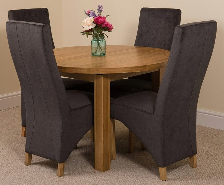 That's Furniture Edmonton Round Extendable Oak Dining Set with Lola Fabric Chairs