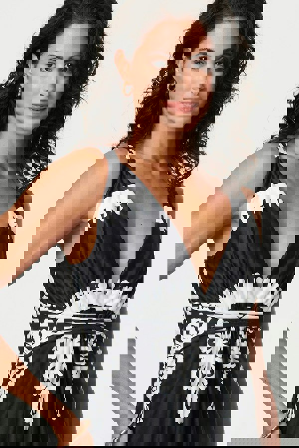 Black | Ikat Print Sleeveless Empire Maxi Dress
