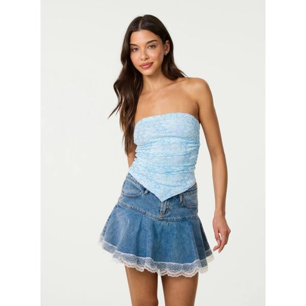 Pink Vanilla Bandeau Ruched Side Lace Top
