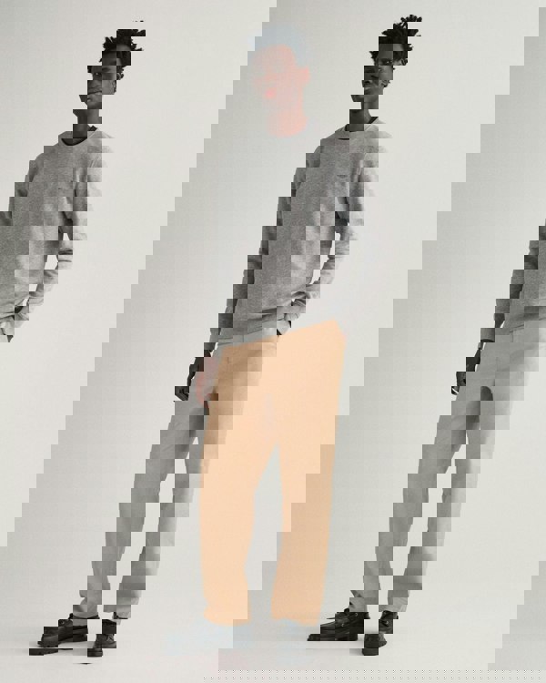 GANT Mens Regular Fit Shield Logo Crew Neck Sweatshirt - 93 Grey Melange