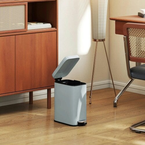 Bobobiy 5L Rectangular Compact Bin Steel Body Removable Bucket Quiet-Close Lid with Pedal Lid Rubbish Trash Can Office Bedroom Bathroom Living Grey