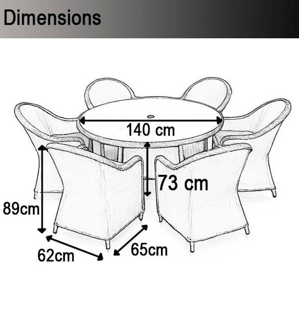 Shatchi Sorrento 6-Seater Rattan Dining Set, Round Garden Table with Chairs, Outdoor Patio Furniture Set
