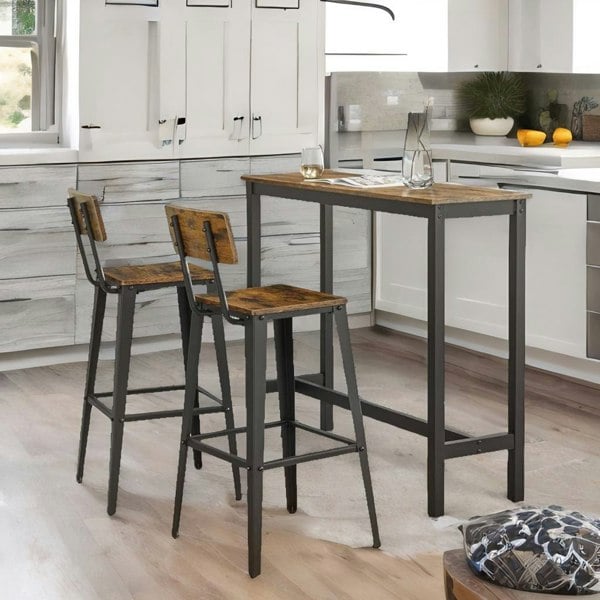 Rafaelo Mobilia Set of 2 Industrial Bar Stools with Backrest Brown