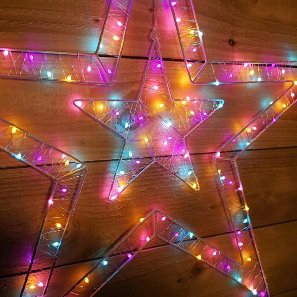 Samuel Alexander 80cm Light Up Double Star Christmas Decoration with 140 LED in Rainbow