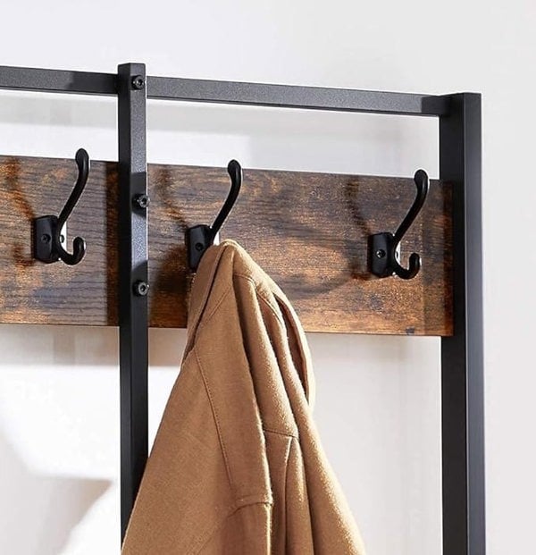 Modcraft Industrial Entryway Coat Rack with 12 Hooks and Bench