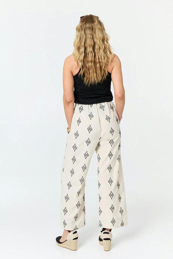 White | Printed Relaxed Wide Leg Trousers