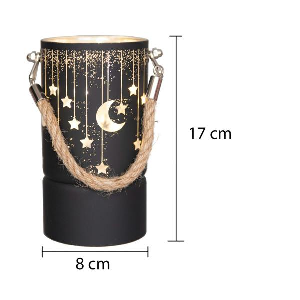 17cm Black Glass LED Christmas Jar Lamp with Moon and Stars Etched Design image 5