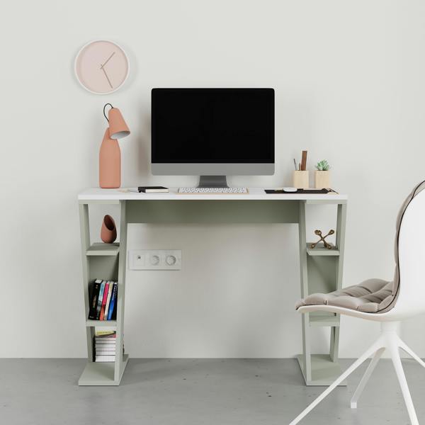 Decortie Modern Papillon 106cm Working Desk Particleboard 3 Mini Shelves, Cross Design Legs H75xW106cm