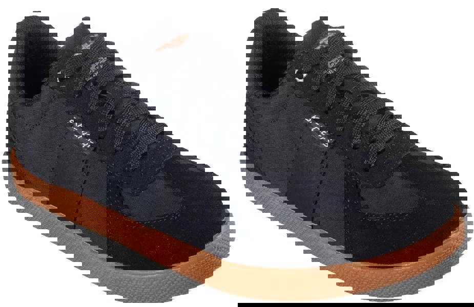 Skechers Placer Camilo Mens Smart Lace Up Casual Trainers Shoes, black athletic sneakers with brown rubber sole.