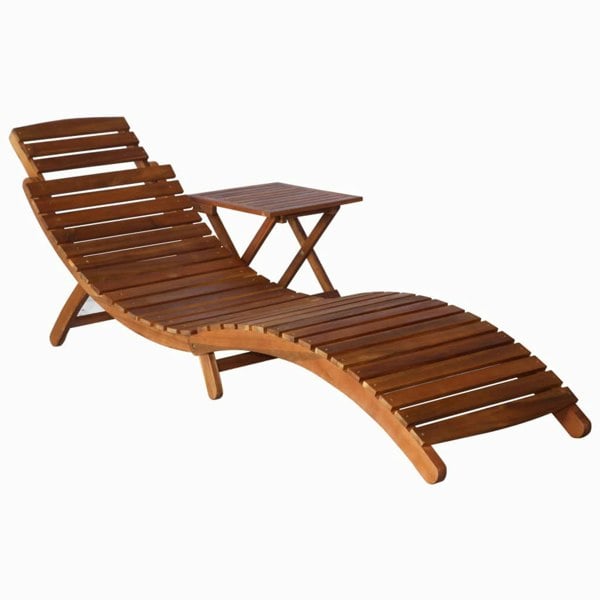 Berkfield Sunlounger with Table Solid Acacia Wood Brown