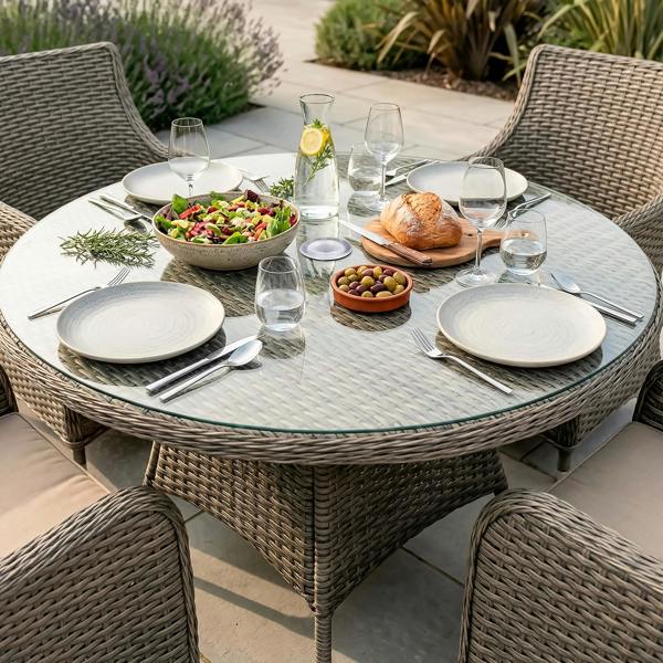 Dellonda Chester 5-Piece Rattan Wicker Outdoor Dining Set with Tempered Glass Table Top, Brown - DG84