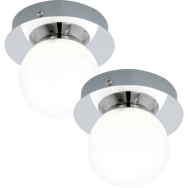 2 PACK Wall Flush Ceiling Light Chrome & White Glass Opal Matt Shade LED 1x3.3W Loops