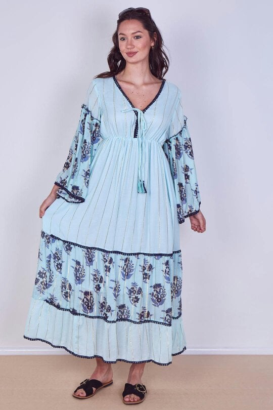 Bohemian Tiered Maxi Dress – Flowy Viscose Elegance