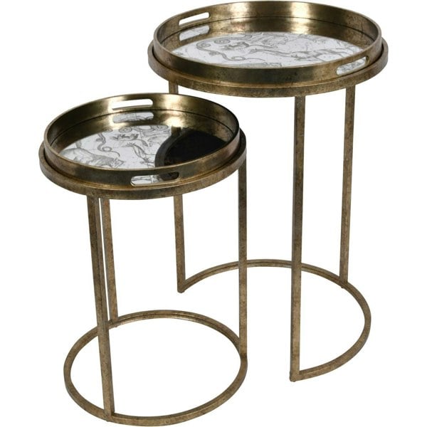 Libra Interiors Constellation Map Set of 2 Side Tray Tables with Removable Tops - Gold