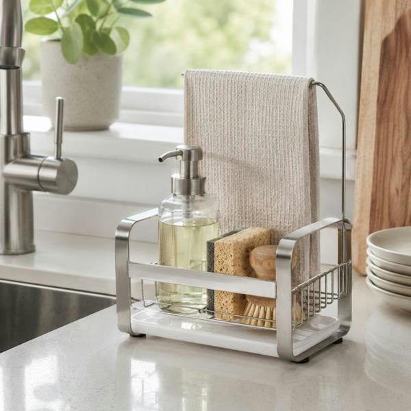 Top 3 Kitchen Sink Caddy Organiser with Drying Rack Silver