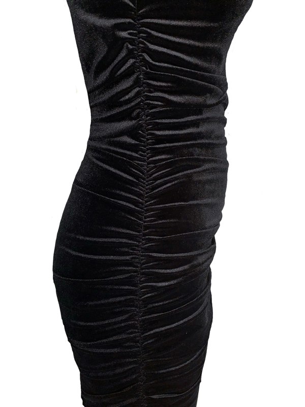 Frock Tales Veronica Ruched Body-con Midi Dress - Black Velour