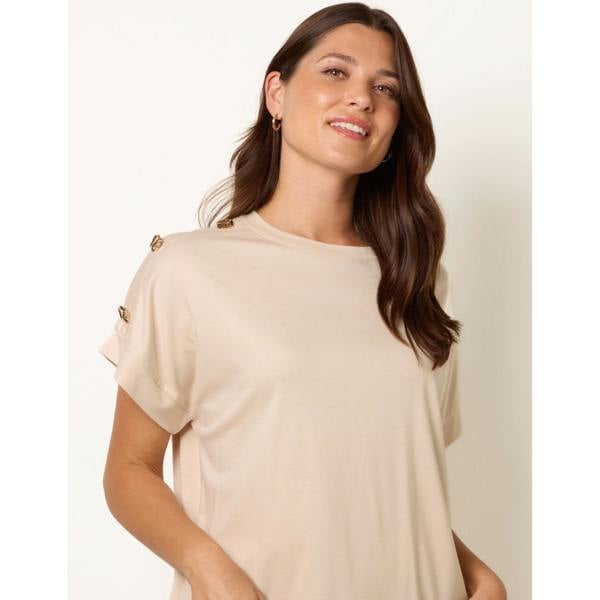 Blue Vanilla Round Neck Brochure Shoulder Detailing T-Shirt
