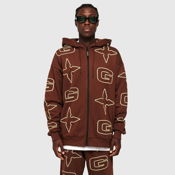 GVNMNT Clothing Co G* Zipped Hoodie - Brown / Cream