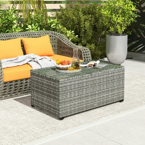 Wyld Haus Vimi 90cm Rattan Light Grey Glass Top Side Table