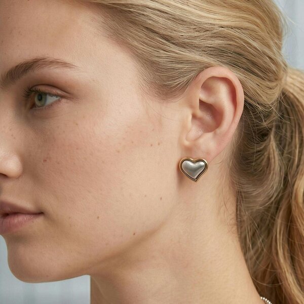 Uchi & Soto Kokoro Mixed Metal Heart Stud Earrings