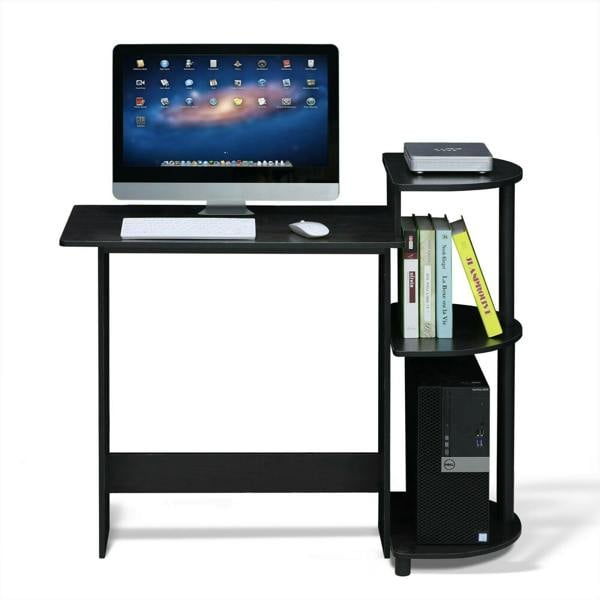 WALPLUS Compact Computer Desk with Shelves, Americano/Black | Modern Desk Designed for Contemporary Interiors