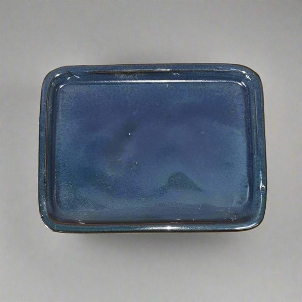 16cm Glazed Drip Tray | Rectangle | Blue - Yorkshire Bonsai