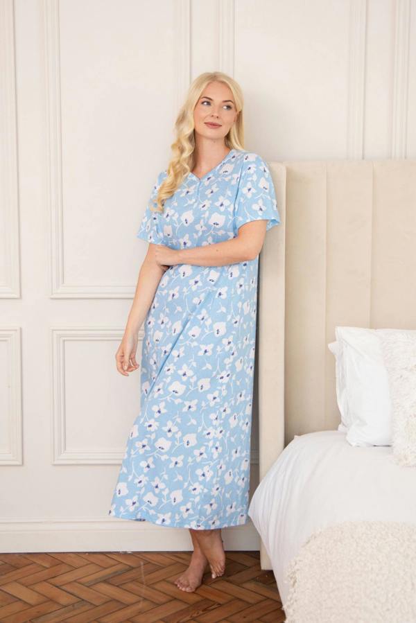 Camille Womens 100% Organic Cotton Classic Full Length Short Sleeved Nightdress