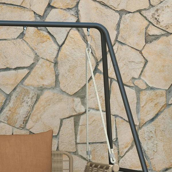 Black metal hammock chair stand corner with hanging chain and frame tube