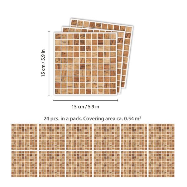 WALPLUS WT1592 - Triana Marble Brown and Cream Mosaic Wall Tile Sticker Set - 15 x 15 cm (6 x 6 in) - 24 pcs