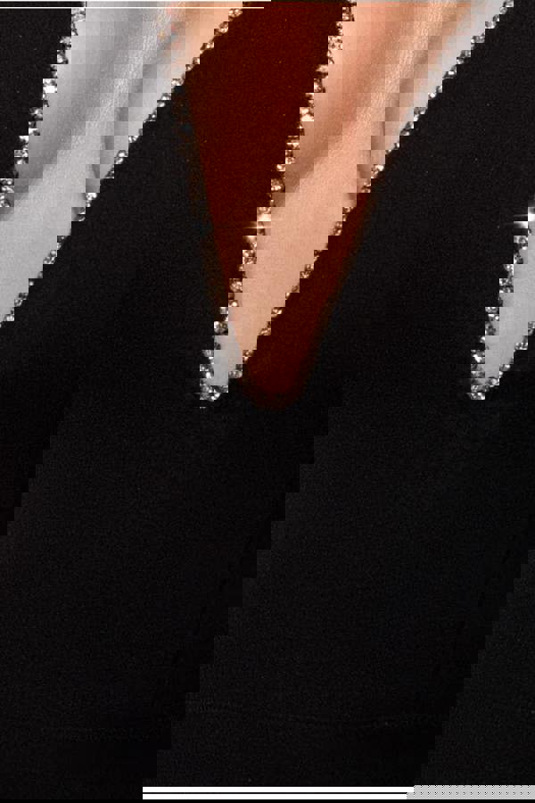 Strapless Super Plunge Diamante Neck Midi Dress - Black DR4760