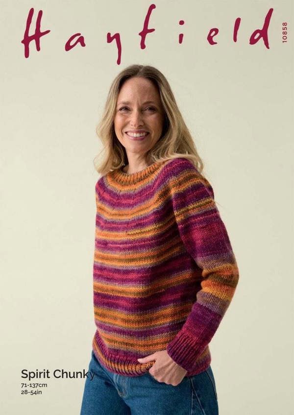 Hayfield Spirit Chunky Knitting Pattern 10858, Sweaters for Women, 28 - 54 Inches