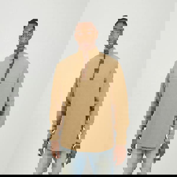 Brave Soul Tan Contrast Quarter Zip Fleece - Tan Image 1