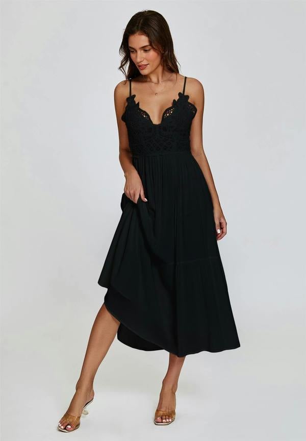 FS Collection Lace Top Maxi Dress In Black
