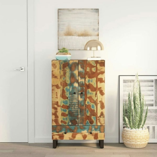 Berkfield Highboard with Drawer 60x33x100 cm Solid Wood Reclaimed&Iron