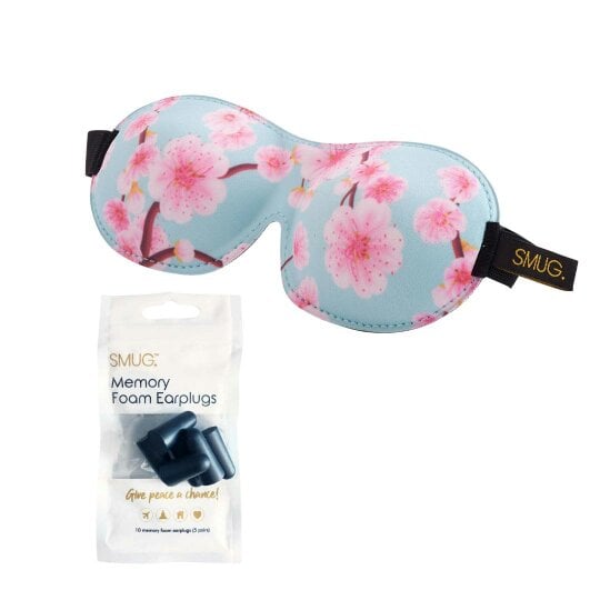 SMUG Contoured 3D Blackout Sleep Mask - Cherry Blossom Print - Sleep Mask & Black Earplugs