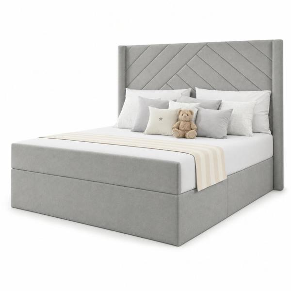 Great British Beds Sandra Winged Divan Bed - Silver Plush