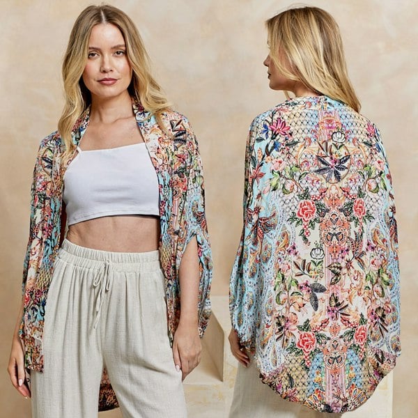ANGELEYE Deluxe Luxurious Viscose Crepe Kimono in Premium Border Print