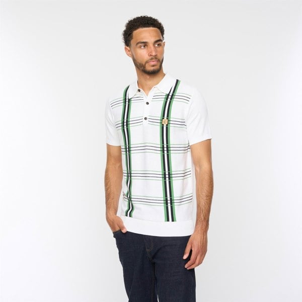 Gabicci V54GM01 Mens Searle Short Sleeve Pattern Knitted Polo Gabicci Vintage - WHITE