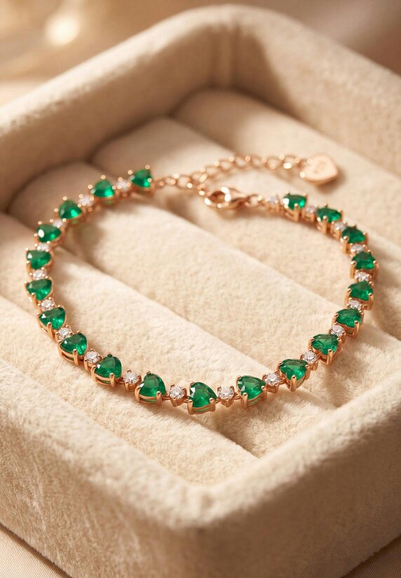 Latelita Asscher Cut Heart Tennis Bracelet Emerald Gold