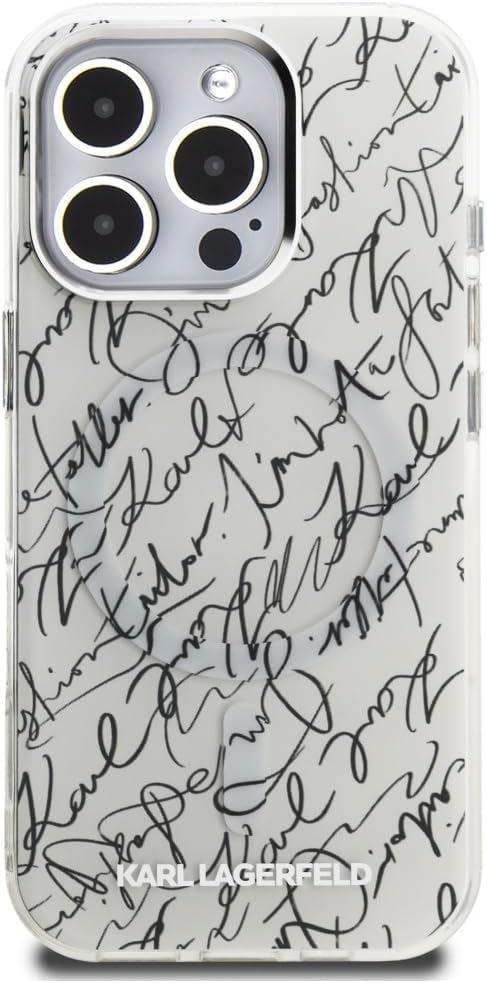 Karl Lagerfeld IML Karl Script Pattern with MagSafe Case for iPhone 16 Pro 6.3" White - KLHMP16LHMSPUSH