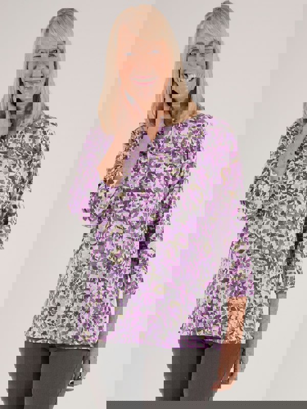 TIGI-Wear Artistic Floral Notch Neck Top