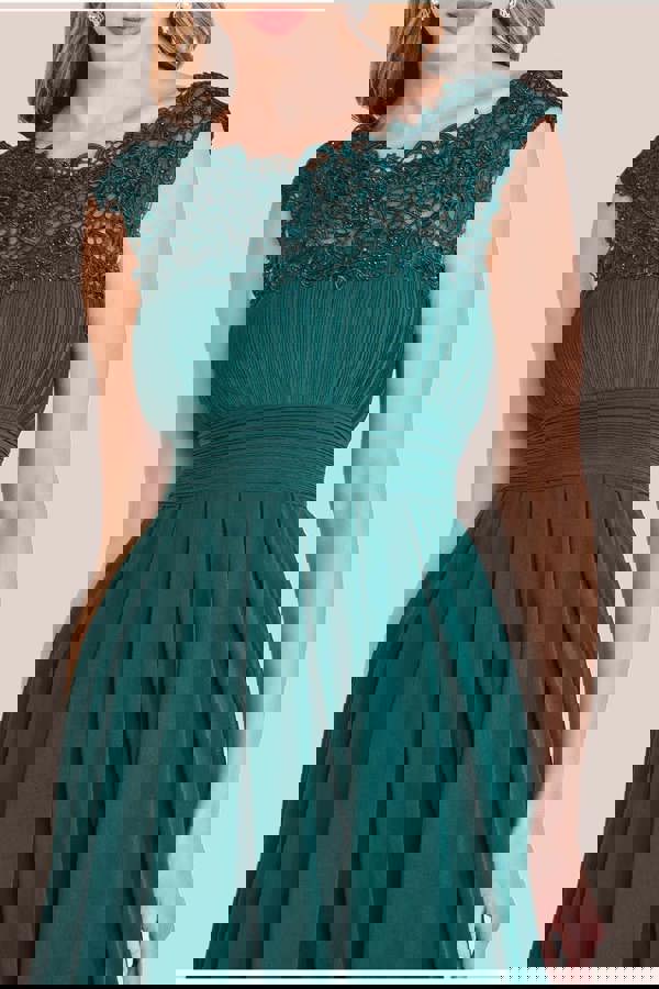 Crochet & Pleated Top High Low Maxi - Emerald DR3820