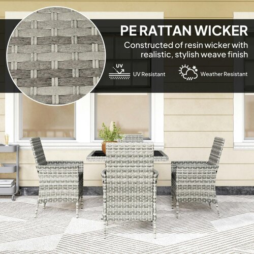 Wyld Haus Noha Light Grey Rattan 4 Seater Outdoor Dining Set with Square Glass Table
