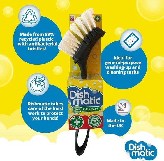 Dishmatic ECO Washing-Up Scrubbing Brush Made from 99% Recycled Plastic with Replaceable Brush Head – Antibacterial Kitchen Washing-Up Dish Brush